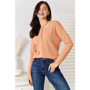 Basic Bae Half Button Long Sleeve Top‎